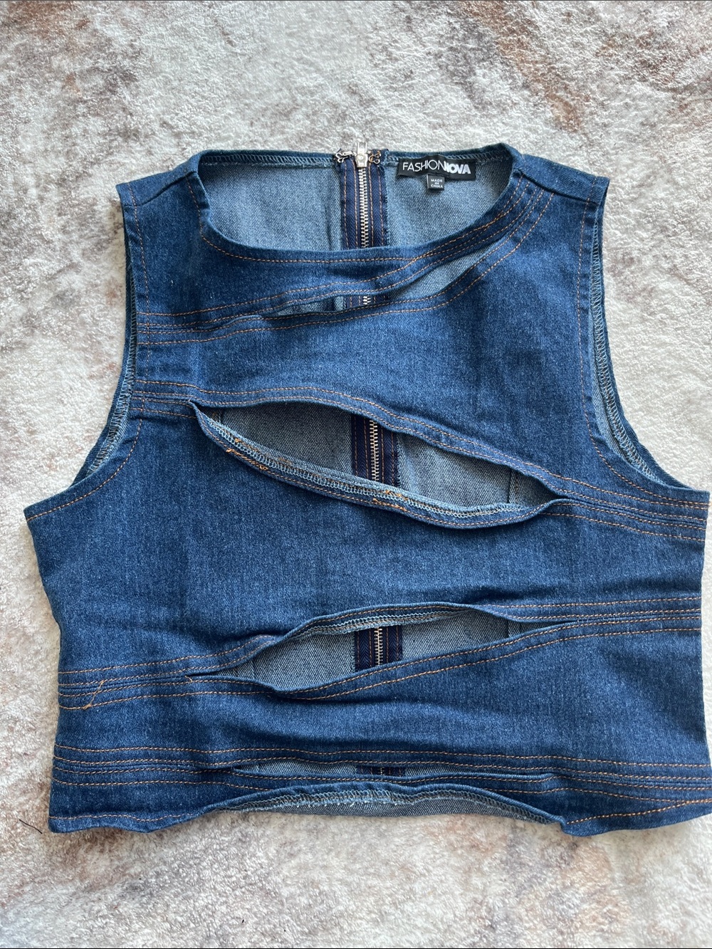 Fashion Nova Blue Cutout Distressed Denim Crop Top